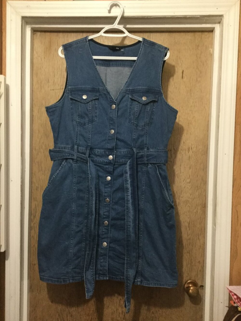 Joe Fresh denim dress with belt button front size large pit to pit =21" 36 long